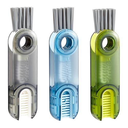 Multifunctional 3-in-1 Cleaning Brush for Cups, Bottles & Keyboards – Portable Glass & Lid Gap Cleaner for AirPods, Hard-to-Reach Corners – ABS & Silicone Compact Design (Blue/Dark Grey/Green).