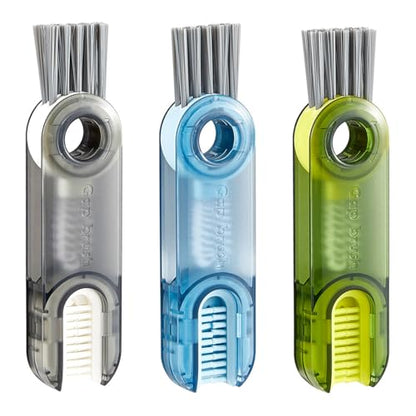 Multifunctional 3-in-1 Cleaning Brush for Cups, Bottles & Keyboards – Portable Glass & Lid Gap Cleaner for AirPods, Hard-to-Reach Corners – ABS & Silicone Compact Design (Blue/Dark Grey/Green).