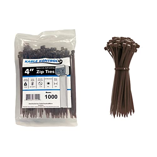 Kable Kontrol Brown Zip Ties 4 Inch 1000 Pcs, 18 Lbs Tensile Strength, Self-locking Nylon Colored Cable Ties Wire Wraps for Indoor or Outdoor Use - color: Brown, size: 4" - 18 Lbs - 1000 Pcs