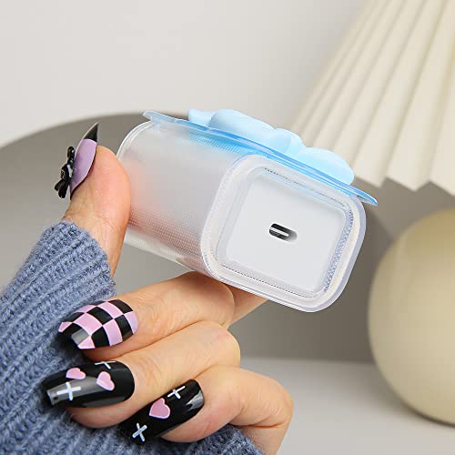 Compatible with iPhone 18W/20W USB-C Charger Cover Cute 3D Bow Tie Design Clear Soft Charger Protector Kawaii Cable Saver for iPhone 11 12 13 14 Pro Max Fast Power Adapter, Blue 2 (5in1) - color: Blue 2 (5 in 1)