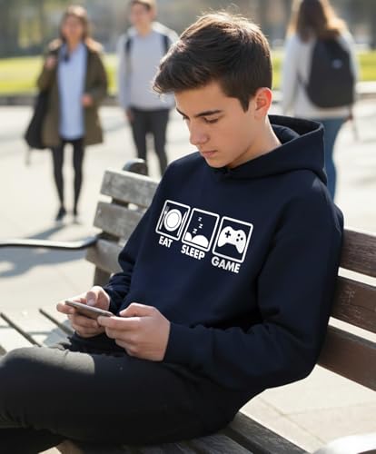 Tstars Eat Sleep Game Hoodie for Men and Teens Funny Gamer Pullover Cool Gaming Apparel Hoodies Boys - color: Blue, size: XX-Large
