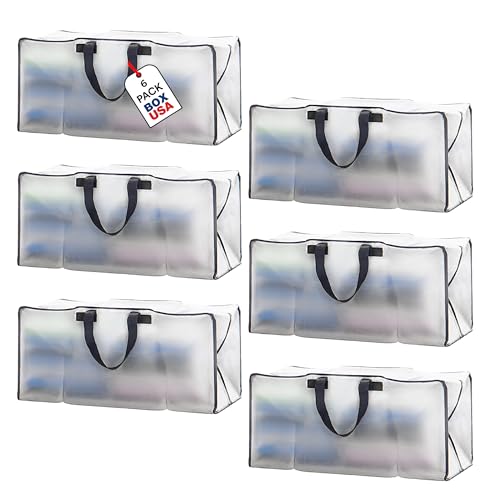 BOX USA 6-Pack Moving Bags with Strong Handles & Zippers - Heavy Duty Extra Large Packing Bags for Storage, Moving Boxes, Dorm & College Supplies, Clear - style: Clear 6-Pack
