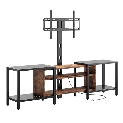 IRONCK 79 Inch TV Stand for TVs up to 85 Inch with Mount and Power Outlet, 3 Tiers TV Console with Storage Shelves, Entertainment Center, Steel Frame, for Living Room, Bedroom, Vintage Brown - color: Vintage Brown
