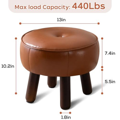 oakvivo Small Foot Stool, Round Faux Leather Pouf Ottoman Foot Rest, Footstool Ottomans with Rubber Legs Under Desk, 13''L x 13''W x 10.2''H, Footrest for Couch, Living Room, Bedroom, Hallway, Brown - color: Brown