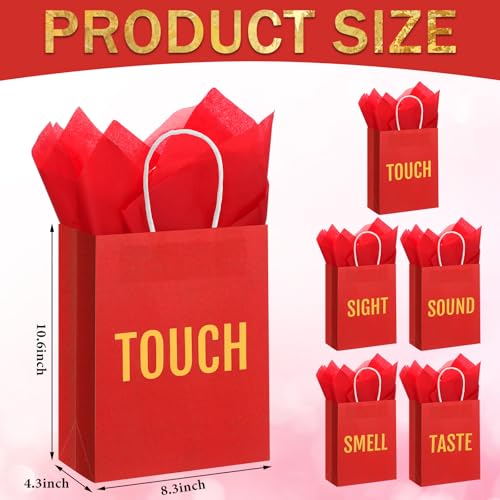Kolldenn 5 Senses Gift Bags for Him for Her with 10 Pcs Tissue Paper, Paper Bags with Handles Five Senses Gifts for Valentines Christmas Birthday Wedding Anniversary(Red,8.3 x 4.3 x 10.6 Inch) - color: Red, size: 8.3 x 4.3 x 10.6 Inch