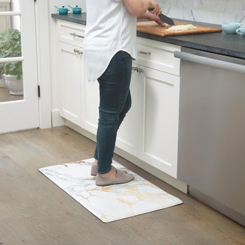 Home Dynamix Cozy Living Modern Marble Runner Anti-Fatigue Kitchen Mat, Non-Slip Floor Mat, Padded Standing Desk Mat, Gold/White, 17.5"x55" - color: Gold/White, size: 55"L x 17.5"W x 0.5"Th