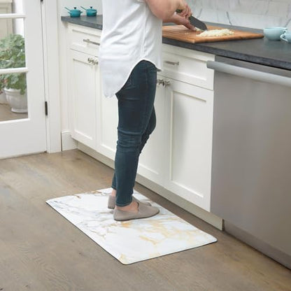 Home Dynamix Cozy Living Modern Marble Runner Anti-Fatigue Kitchen Mat, Non-Slip Floor Mat, Padded Standing Desk Mat, Gold/White, 17.5"x55" - color: Gold/White, size: 55"L x 17.5"W x 0.5"Th