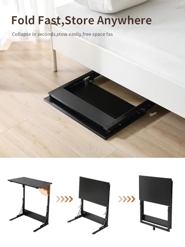 Upgraded 24" Folding C Shaped End Table, Small Sofa Side Laptop Desk, Couch TV Tray Table for Living Room, Bedroom (1, Black) - color: Black, size: set of 1