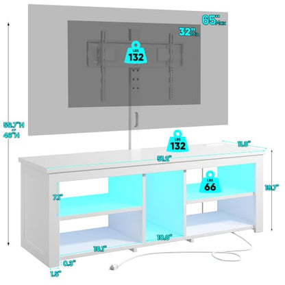 TV Stand with Mount for 55/65/70 Inch TVs Wood TV Stands for Living Room with Power Outlet & LED Lights Entertainment Center Gaming Console for Bedroom, Height Adjustable Swivel TV Mount, White - color: White