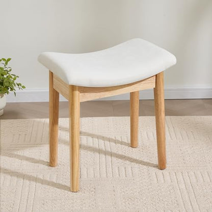 Royal Windsor Vanity Stool with Saddle Cushion, 18 Inch Makeup Vanity Chair for Living Room, Modern Foot Stool Ottoman Piano Bench,Small Upholstered Bench for Bedroom, Beige - color: 10.2"d Beige+wood Grain