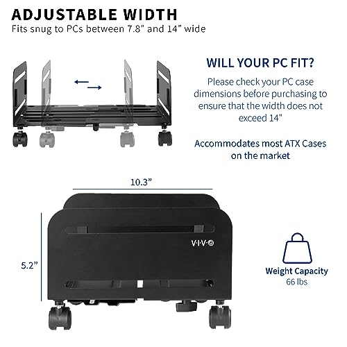 VIVO Large Computer Tower Desktop ATX-Case, CPU Steel Rolling Stand, 7.8 to 14 inch Wide Adjustable Mobile Cart Holder with Locking Caster Wheels, Gaming PC Holder, Black, CART-PC01L - style: Full Tower Cart