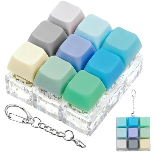 Keyboard Fidget Toy, Keyboard Keychain Fidget Toys, 9-in-1 Clicker Fidget Toy, Stress Relief Desk Decompression Button, Anxiety Relief Valentine's Day Gifts (9 Color-Blue Green) - color: 9 Color-blue Green