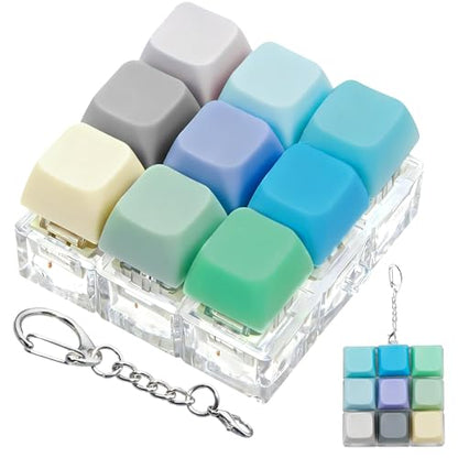 Keyboard Fidget Toy, Keyboard Keychain Fidget Toys, 9-in-1 Clicker Fidget Toy, Stress Relief Desk Decompression Button, Anxiety Relief Valentine's Day Gifts (9 Color-Blue Green) - color: 9 Color-blue Green