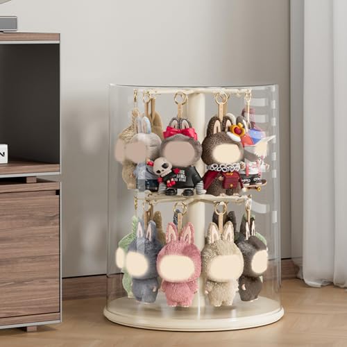 Rotating Display Case - 360° Clear Figure & Keychain Display Case with Dust Proof Cover,for 17/15cm Plush Dolls, Stackable Holder Display Shelf for Collectibles,NO Dolls (Rotate) - size: 18 Inch tall
