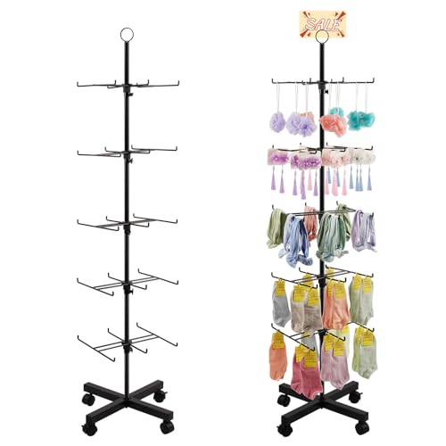 Flenpptly Retail Display Stand Rotating Display Rack 5 Tier Spinning Display Stand for Craft Shows, Jewelry, Keychain, Earring Adjustable Height Retail Display Racks (5-Tier Black) - color: 5-Tier Black