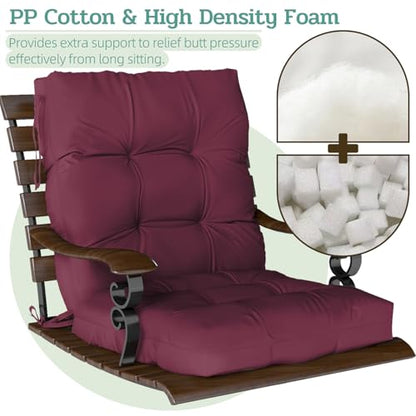 Outdoor Chair Cushions Set of 2, 42x21x4 Inch Patio Cushion for Dining/Rocking Chairs, High Back Soft Seat Pad with Ties, Indoor Outside Use, Fade-Resistant & Waterproof, Burgundy - color: Burgundy