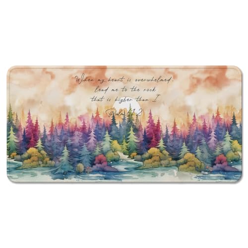 Psalm 61:2 Watercolor Forest Christian Large Mouse Pad 31.5x15,M009 | Psalm 61:2 Bible verse watercolor forest desk mat for home office dorm, religious desk decor and Christian gifts for women - color: 01Child, size: 31.5x15.7