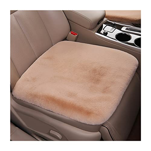 2Pack Car Front Seat Cushion, Soft Warm Faux Rabbit Fur Winter Auto Seat Cover, Fluffy Plush Vehicle Seat Protector Pad with Non-Slip Backing, Car Accessories for Home and Office Chair (Khaki) - color: Khaki