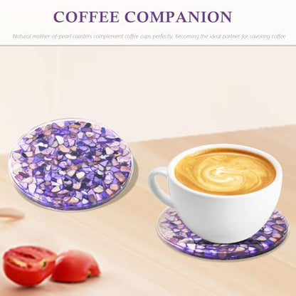 Drinks Coasters Resin Cup Mat: 4 pcs Coaster with Seashells for Table Desktop Counter (4, Purple) - color: Purple