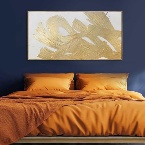Gold Framed Canvas Art Abstract Wall Decor White Picture Decor 24"x48" Canvas Wall Art for Bedroom Oil Painting for Kitchen - color: Gold, size: 48"L x 24"W