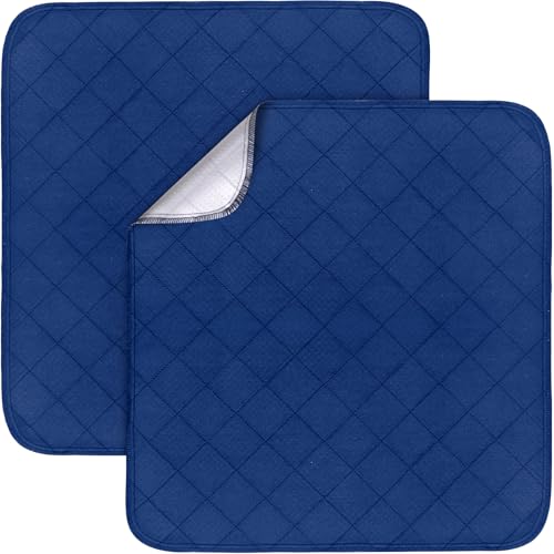 Waterproof Chair Pads for Incontinence 22" x 21", 2 Pack Non Slip Absorbent Wheelchair Reusable Seat Protector, Washable Seat Covers for Chairs, Navy - color: Navy, size: 22x21 Inch