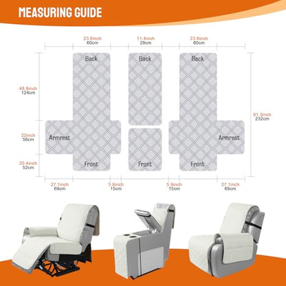 VANSOFY Loveseat Recliner Cover with Console 100% Waterproof Sofa Slipcovers Non-Slip Reclining Couch Cover Split Sofa Covers Furniture Protector for Pets, Dogs(Off White) - color: Off White