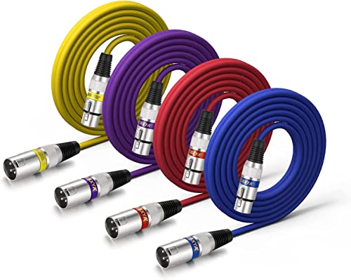 EBXYA XLR Cable 10ft 4 Color Packs- XLR Male to Female Microphone Mic Stage Patch Cords - color: 4 Colors, size: 10ft