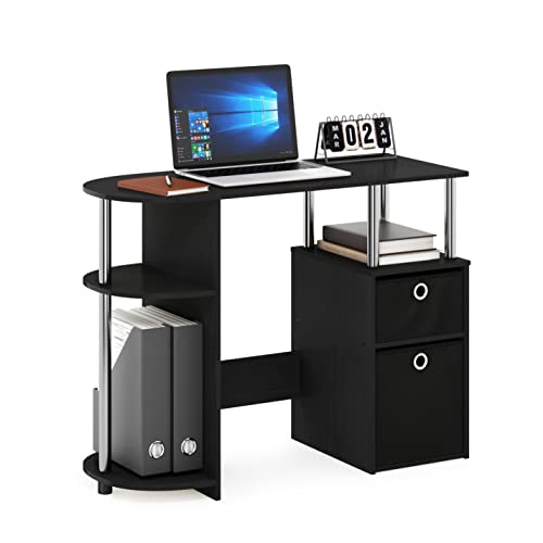 Furinno Jaya Simplistic Computer Study Desk, Americano/Chrome/Black - color: Americano/Stainless Steel/Black