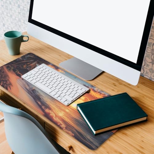 Sunset Beach Mouse Pad Tropical Palm Trees Ocean Waves Large Desk Mat with Stitched Edges,Non-Slip Waterproof Rubber Base Mouse Mat 31.5 x 11.8 Mouse Pads for Desk Home Office Gaming - color: Sunset Beach, size: 31.5" x 11.8"