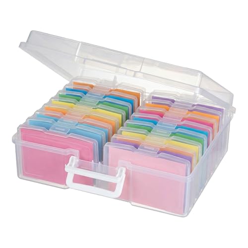 novelinks Photo Storage Boxes with Handle, Photo Organizers and Storage | 1Pack Clear, Photo Albums 4x6 Pictures, Photo Cases, Classroom Organization, Index Card Box, Photo Card Holder, Seed Storage - color: White