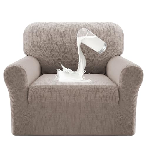 PrinceDeco Dual Waterproof Couch Cover Slipcovers for Sofas - Stretch Chair Cover Non Slip Sofa Covers Washable, Leakproof Furniture Protector for Kids, Pets, Dog (Chair Seat Width 20"-24", Sand) - color: Sand, size: 1 Seat (Seat Width 20"-24")