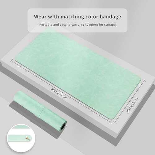 Desk Pad Soft PU Leather Large Mouse Pad Laptop Computer Desk Mat Table Blotter Flat Smooth Waterproof Non-Slip Desktop Protector Write Pad for Office and Home (Light Green, 60x35cm) | Soft Crazy Horse PU Leather Non-Slip Desk Blotter Waterproof Writing P