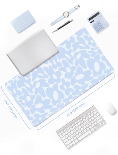 Cute Aesthetic Blue Computer Desk Keyboard Pad Mat Blue for Keyboard and Mouse, Large Mouse Pad Keyboard Mats for Desk (31.5" x 15.8") - color: Light Blue