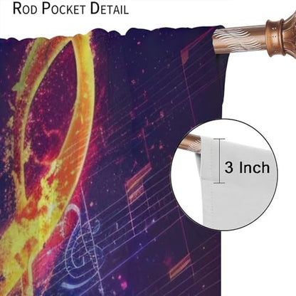 Musical Note Curtains, Magic Rock Music Notes Modern Art Piano Rhythm Window Drapes for Home Bedroom Living Room 42" W X 45" L(No Blackout) - color: Musical-9, size: 20.5"W x 45"L (Pack of 2)