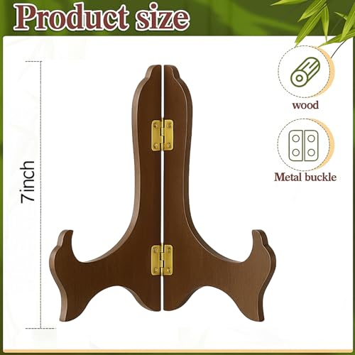 Tatuo 4 Packs 7 Inch Wooden Display Stand Decorative Plate Stands for Display Picture Frame Holder Easels(Brown) - color: Brown, size: 7 Inch