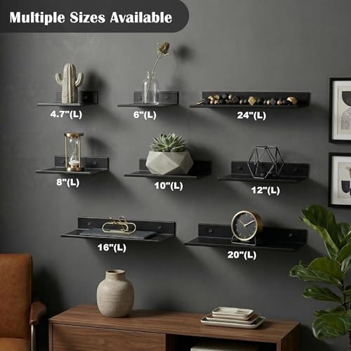 Z metnal 2 Pack 6 Inch Metal Floating Shelves with Safety Lip, Small Wall Mounted Shelf Holds Up to 5 Lbs, Matte Black Lightweight Display Ledge with Hidden Screw Caps for Bathroom, Bedroom - color: Black, size: 6 inch (2 Pack)