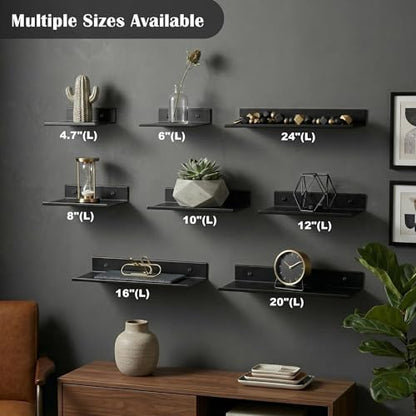 Z metnal 2 Pack 6 Inch Metal Floating Shelves with Safety Lip, Small Wall Mounted Shelf Holds Up to 5 Lbs, Matte Black Lightweight Display Ledge with Hidden Screw Caps for Bathroom, Bedroom - color: Black, size: 6 inch (2 Pack)