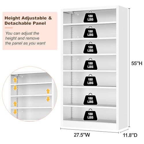 Metal DVD Storage Cabinet, 7 Tier Tall Media Storage Shelf with Adjustable Shelves, Freestanding CD & DVD Rack Tower Bookshelf for Living Room, Home Entertainment,White - color: White, size: 7 Tier