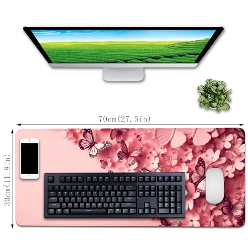 Pink Mouse Pad Desk Mat Butterfly Large Mouse Pads Desk Pad(27.5X11.8 in) | Long Mouse Pad Gaming mousepad Mouse Mat With Stitched Edge Non-Slip Rubber Base for Office Game Computer Keyboard Laptop - color: jjs o5