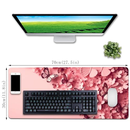 Pink Mouse Pad Desk Mat Butterfly Large Mouse Pads Desk Pad(27.5X11.8 in) | Long Mouse Pad Gaming mousepad Mouse Mat With Stitched Edge Non-Slip Rubber Base for Office Game Computer Keyboard Laptop - color: jjs o5