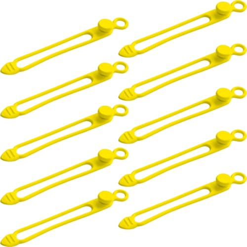 TENOC Silicone Cable Ties 10 Pcs Yellow Reusable Cable Holder Elastic Cord Straps Flexible Wire Organizer for Phone Tablet Charging Cable and Headset or Others - color: Yellow, size: 4.2 Inch 10 Pcs