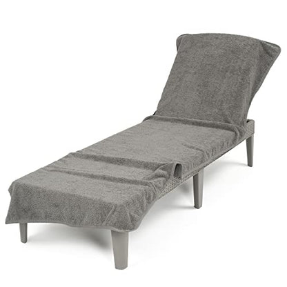 American Soft Linen Chaise Lounge Covers with Pocket, 86"x32" Oversized Beach Pool Lounge Chair Towel, Gray - color: Gray Chair Towel, size: 1 PIECE
