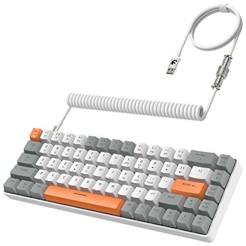 ZIYOU LANG RK-T8 Wired 65% Mechanical Gaming Keyboard with RGB LED Backlit Anti-ghosting TKL Mini 68 Key Custom Coiled C to A Cable Linear Red Switch for PS4 PS5 Xbox PC Mac Gamer(Gray/White/Orange) - color: Gray White Orange, size: 65% Keyboard
