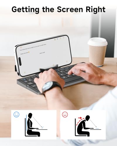 SIKAI CASE Foldable Bluetooth Keyboard with Magnetic Stand,Aluminum Alloy Mini Quiet Folding Portable Lightweight Travel Rechargeable Pocket for Tablet,iPad, Phones, Black - color: Black