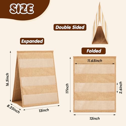 Faccito Bookmark Display Stand, Double Sided Portable Holder for Bookmarks, Linen Fabric Desktop Display Rack for Craft Fairs, Markets, Handmade Vendors - color: Flaxen, style: 2 Sides
