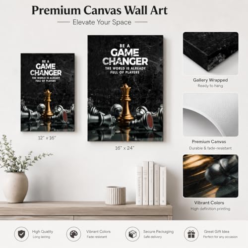 Inspirational Wall Art Be A Game Changer The World Is Already Full of Players Wall Decor International Chess Motivational Poster Canvas Painting Prints Wall Pictures for Home Decor Framed - size: 16"L x 24"W