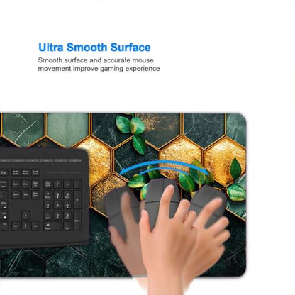 Gold Leaf Desk Mat Gaming Large Mouse Keyboard Pad Green Marble Honeycomb Desktop Mat for Keyboard and Mouse Extra Full Desk Computer Pads 31.5" x 11.8" - color: Gold Leaf, size: 31.5L x 11.8W inches
