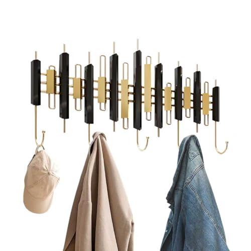 Piano Key Wall Mounted Coat Hook, 5 Gold Hooks Entryway Organizer with Installation Kits, Black and Gold Hall Tree for Living Room, Bedroom, Bathroom, Corridor, 24.4" x 12.2" - style: Notes Dancing
