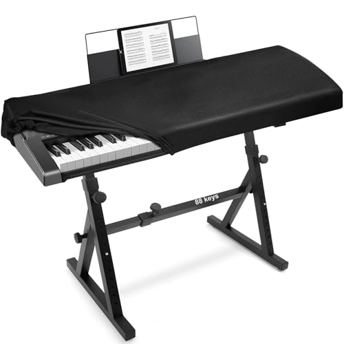 Explore Land Premium Piano Keyboard Dust Cover with Music Stand Opening - Stretchy Leather Protector for 61-88 Keys Digital Electronic Piano (Black,88) - color: Leather Black, size: 88 Keys