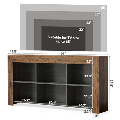 LITTLE TREE TV Stand with Storage, 63-Inch Entertainment Center with Shelves, Modern Media Console for Television up to 65" for Living Room, Bedroom, Brown + Black - color: Brown + Black